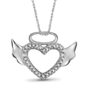 JewelonFire White Diamond Accent Sterling Silver Halo Winged Heart Pendant