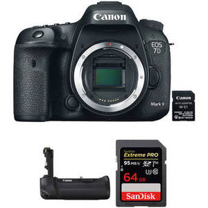 EOS 7D Mark II DSLR Camera Body with W-E1 Wi-Fi Adapter and Free Battery Grip and Memory Card Kit
