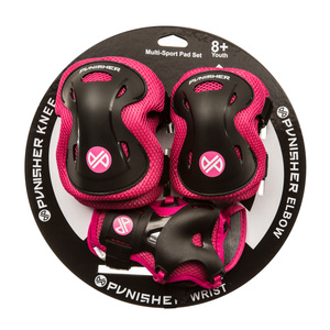 Punisher Skateboards Punisher Elbow, Knee, and Wrist Skateboard Pad Set (Youth 8+), Pink