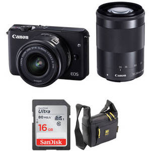 EOS M10 Mirrorless Digital Camera with 15-45mm and 55-200mm Lenses Basic Kit (Black)