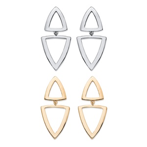 PalmBeach Jewelry Double Open Triangle 2-Pair Geometric Drop Earrings Set in Gold Tone and Silvertone 2&quot;
