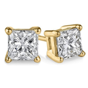 14K Yellow Gold .50ct TDW Clarity Enhanced Princess-Cut Diamond Certified Stud Earrings (H-I, I1-I2)
