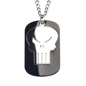 Marvel Men's Stainless Steel Punisher Cutout Pendant, 22&quot;
