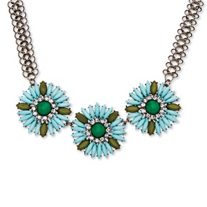 PalmBeach Jewelry 2 Piece Sky Blue Crystal Flower Necklace and Earrings Set in Black Rhodium-Plated