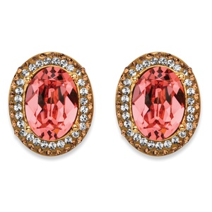 PalmBeach Jewelry Oval-Cut Simulated Rose Quartz Crystal Halo Stud Earrings with White and Brown Crystal Accents MADE WITH SWAROVSKI ELEMENTS 18k
