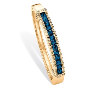 PalmBeach Jewelry Round Pave Simulated Blue Sapphire Crystal Bangle Bracelet in Gold Tone 8&quot;