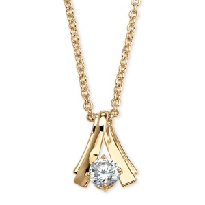 PalmBeach Jewelry 1.08 TCW Round Cubic Zirconia Twist Solitaire Pendant Necklace in Yellow Gold Tone 18&quot;