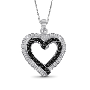 JewelonFire Black And White Diamond Accent Sterling Silver Heart Pendant