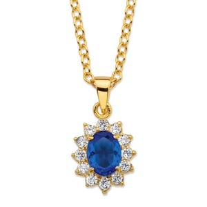 PalmBeach Jewelry .57 TCW Oval-Cut Sapphire Blue Crystal and Cubic Zirconia Halo Pendant Necklace MADE WITH SWAROVSKI ELEMENTS 14k Gold-Plated 18"
