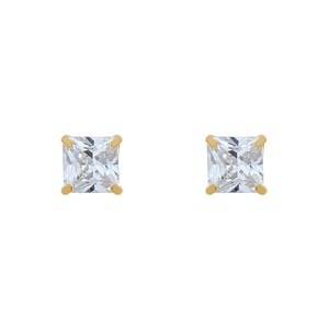 14K Yellow Gold 4mm Princess Cut Cubic Zirconia Stud Earrings
