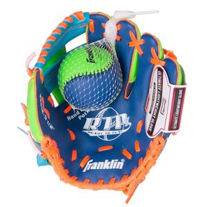 Franklin Sports 9.5&quot; Teeball Recreational Glove Blue/Lime/Orange Right Handed Thrower with Ball