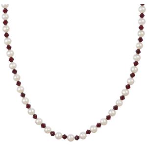 Genuine Pearl With Ruby Color Swarovski Element Bicone Short Necklace