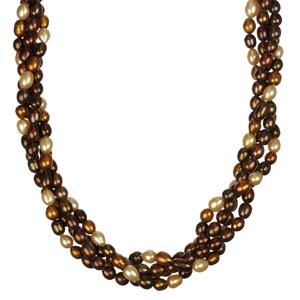 2 Strand Multi-Bronze Color Freshwater Pearl Twister Necklace, 36&quot;