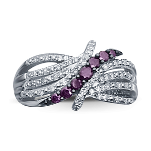 Sterling Silver 3/8 Ctw Multi Row Purple/White Grad Bypass Band