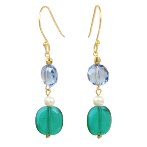 Lita Gold Plated Sterling Silver Freshwater Pearl and Glass Earrrings